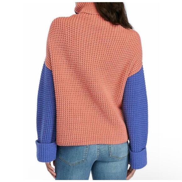 Free People Park City Color Block Knit Pullover Sweater Chunky Knit Size Large - Picture 2 of 10